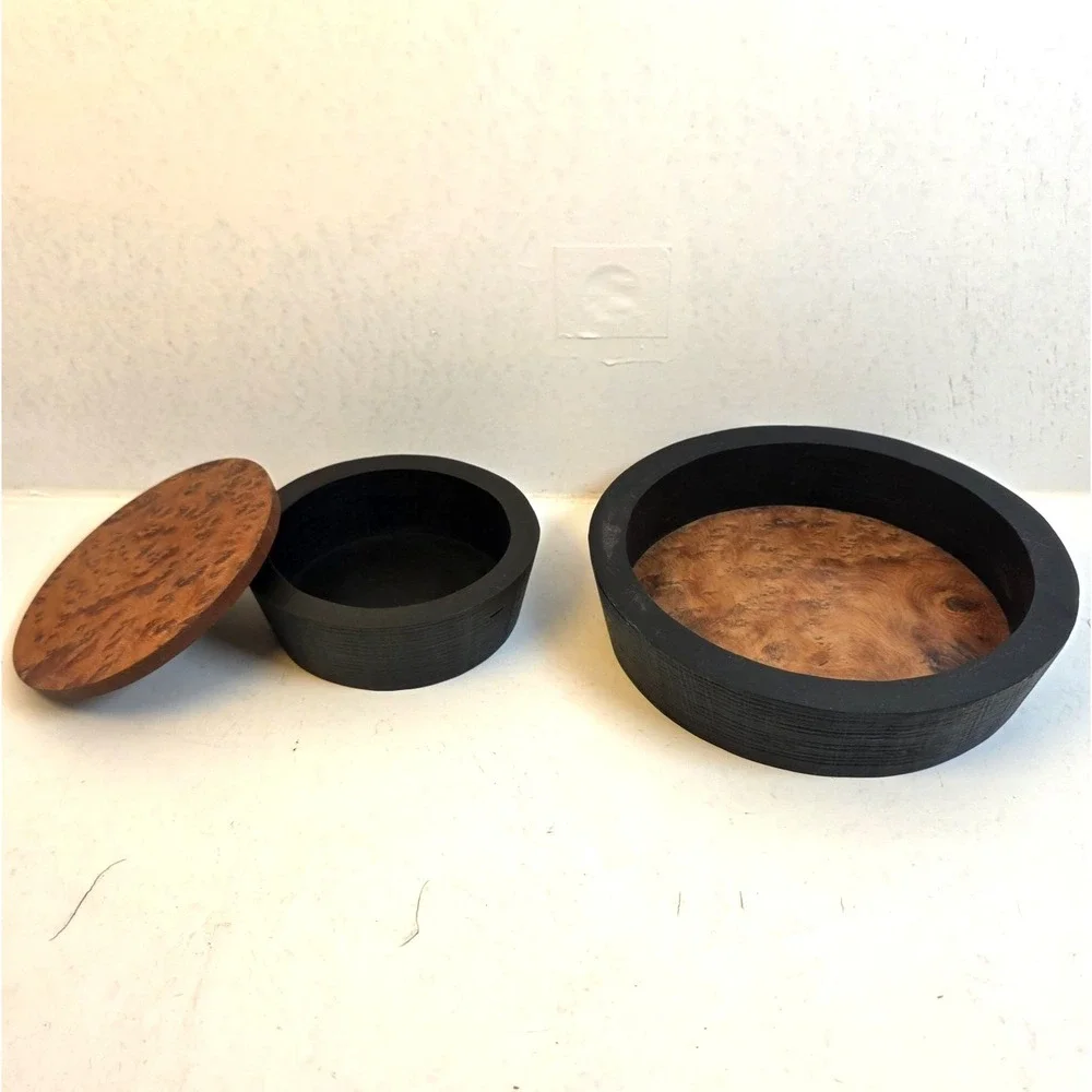 Vtg‎ Tony McMullen Wood Turned Nested Lidded Bowl Set Birmingham Exhibit + Note
